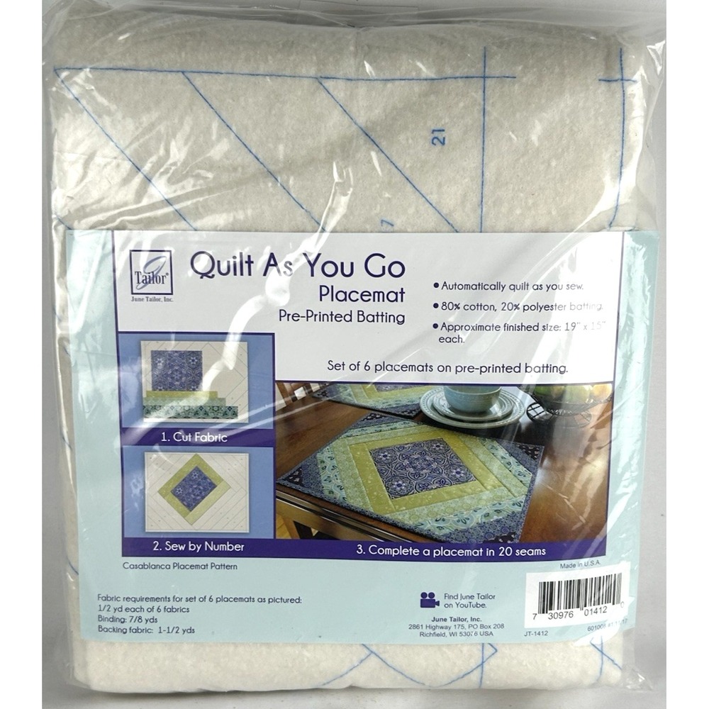 Quilt As You Go Kit Set 6 Placemats Casablanca Sew By Number Pre Printed Batting